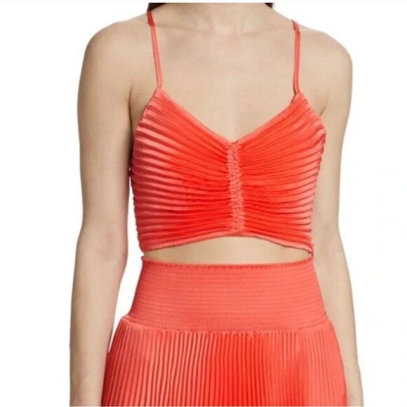 A.L.C. Ari Pleated Crop Satin Crop Top in Spiced Coral Size 13 - Picture 9 of 9
